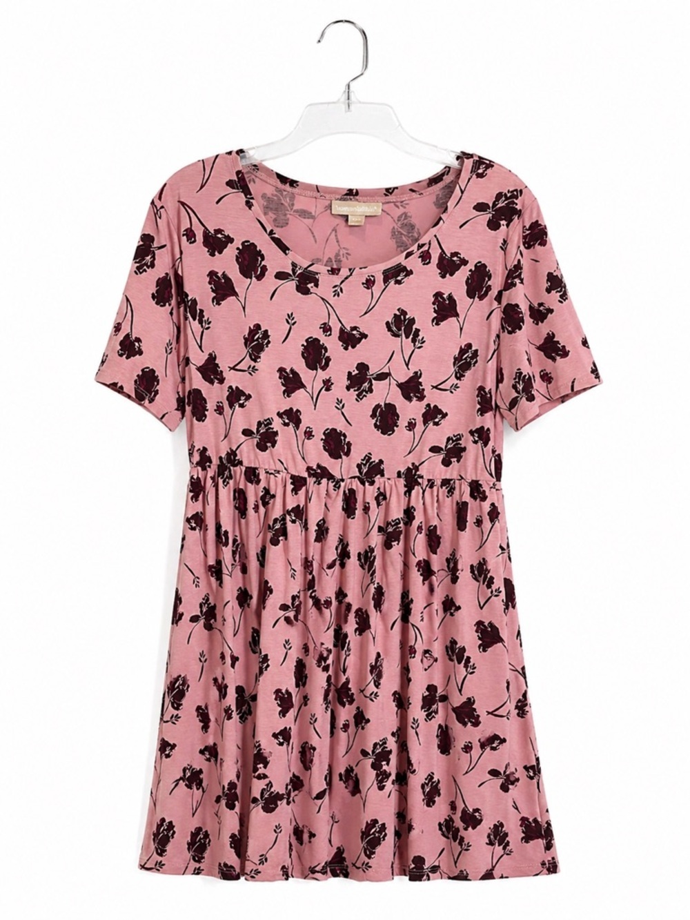 Woman Within Pink Floral Babydoll Dress 14/16 Plus Size Flowy Casual